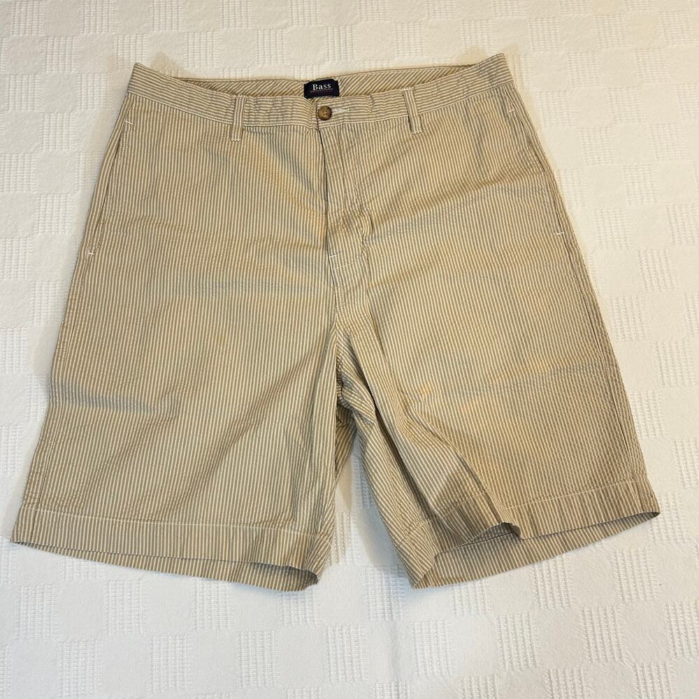 Bass & Co. Men's 36 x 8.5 Casual Shorts Preppy Tan White Striped 100% Cotton